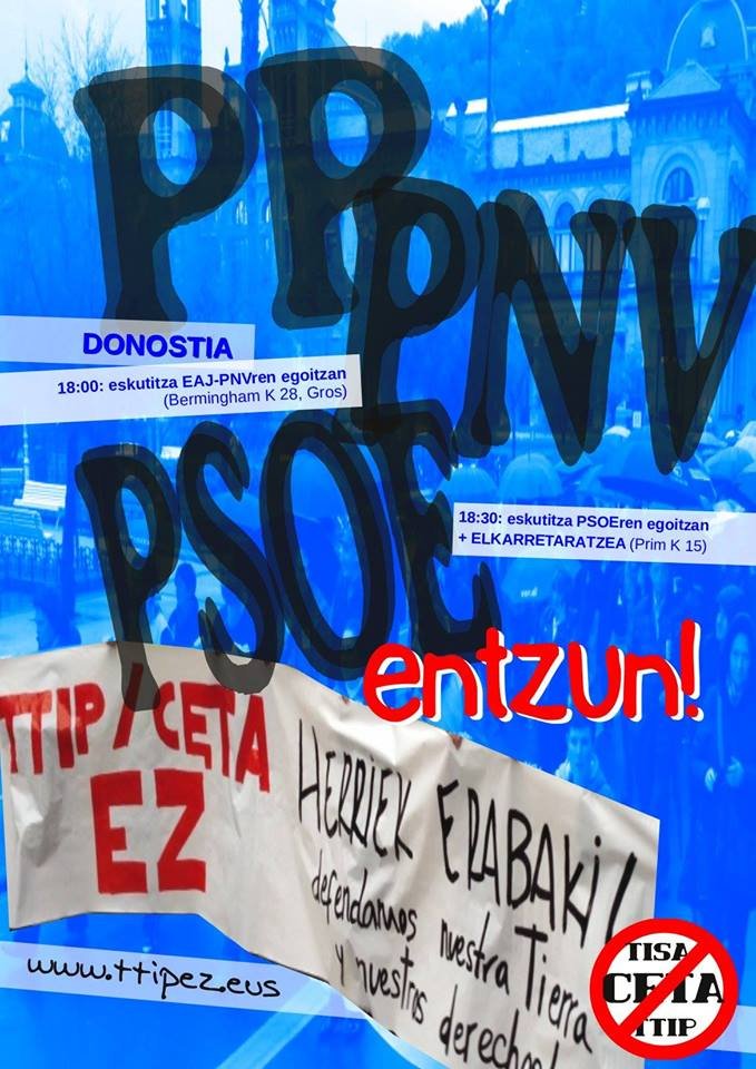 Acciones en Donostia contra el CETA el martes, 27/06/2017 18:00