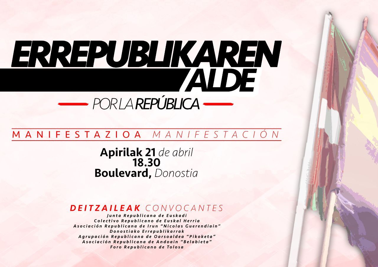 El Partido Comunista de Euskadi-EPK llama a participar en la manifestación por la III República convocada por el Movimiento Republicano de Euskadi para este sábado 21 en Donostia.