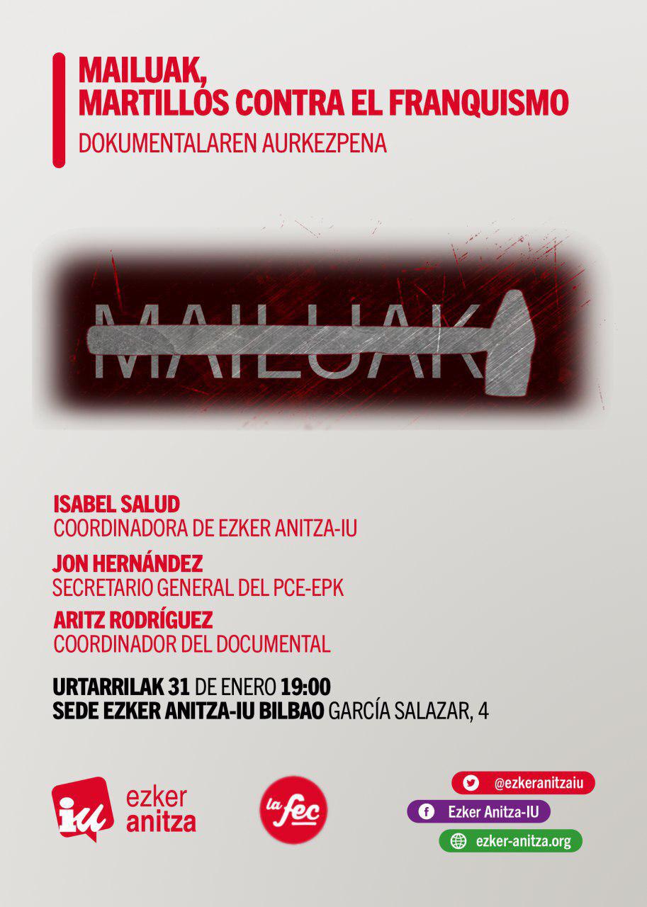 La Fundación Europa de los Ciudadanos presenta esta tarde el documental ‘Mailuak, martillos contra el franquismo»
