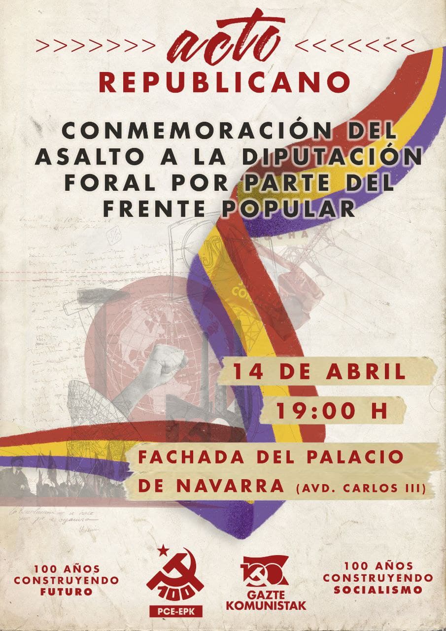 El PCE-EPK comienza los actos del centenario del Partido con un acto político en Iruña el 14 de Abril.