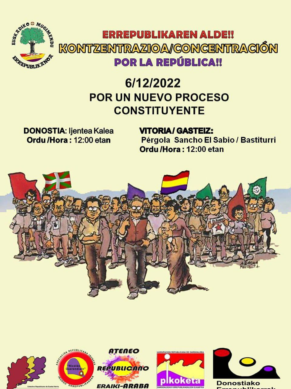 El PCE-EPK considera agotada la Constitución y llama a participar en las movilizaciones Republicanas convocadas para el 6 de Diciembre en Donostia y Gasteiz.